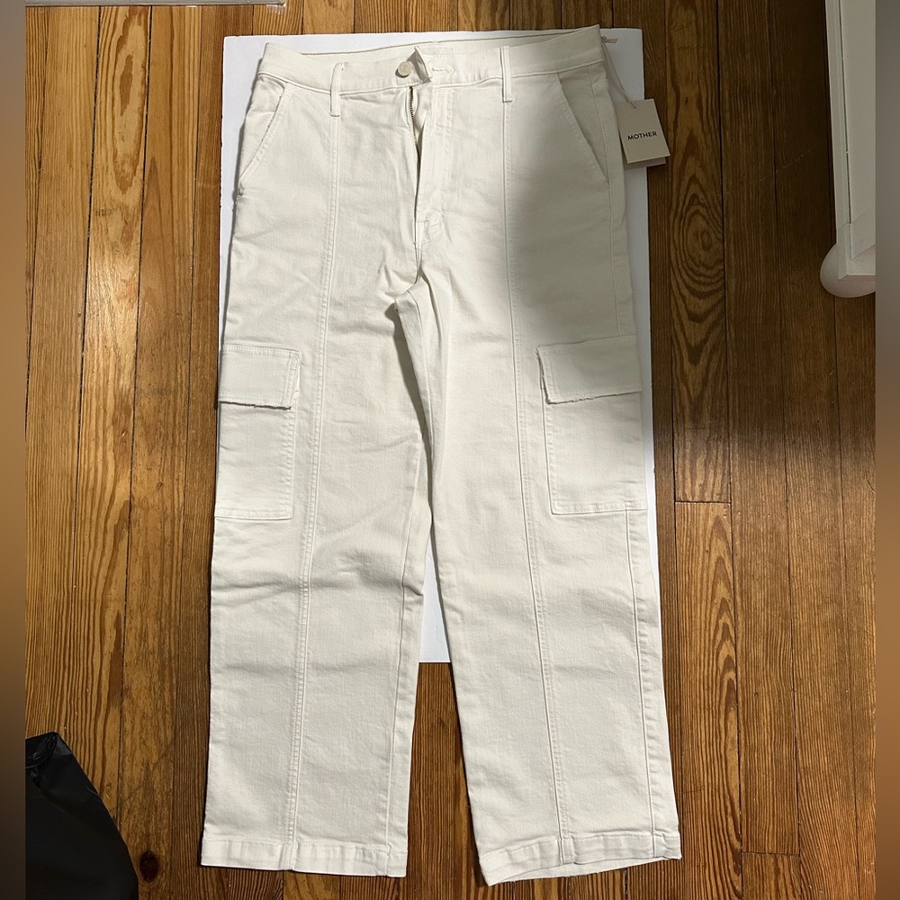 NEW—MOTHER White Cargo Pants with Straight Leg